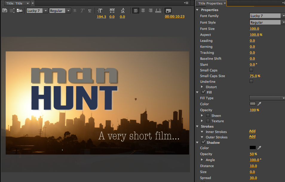 First cut of Manhunt. Original titles done in Premiere using an image I shot at dawn one morning...a nice image, but it wouldn't make it to the end of the editing process.